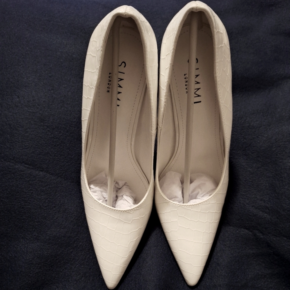 Simmi London White Patent Faux Croc Heels